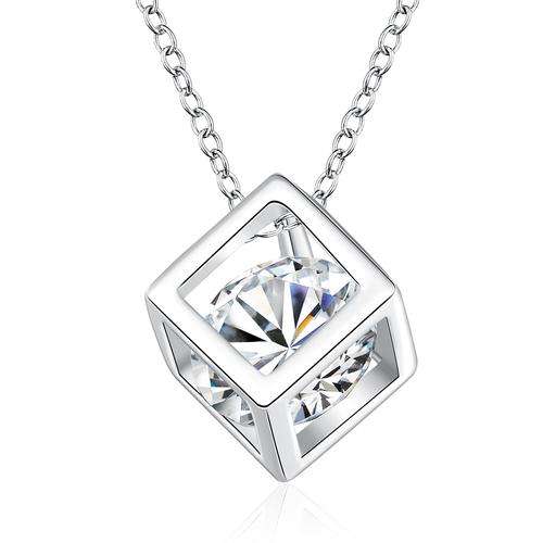 New 925 Sterling silver filled Delicate Diamond design square pendant with inner crystal detail
