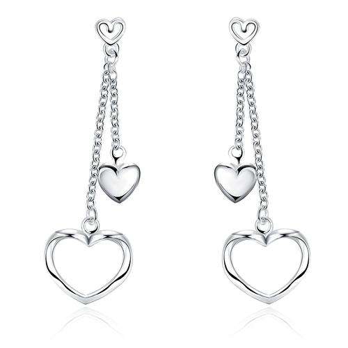 New 925 Sterling silver filled Ladies dangle double Heart Earrings