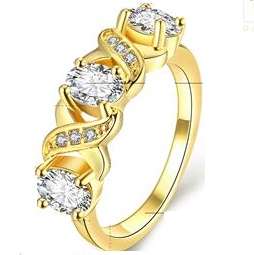 New 18K RGP in yellow gold, Ladies engagement \ wedding style ring with 3 x 1ct Genuine Crystals