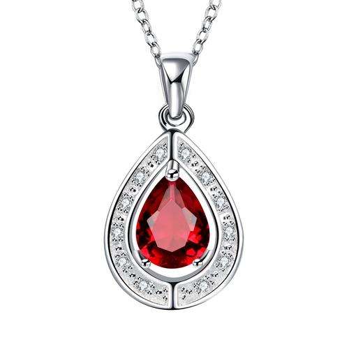 New 925 Sterling silver filled Ladies 2ct red crystal pendant with accent stones and FREE chain