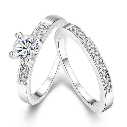 New 18K RGP in white gold, Ladies engagement style double band ring with AAA Crystals