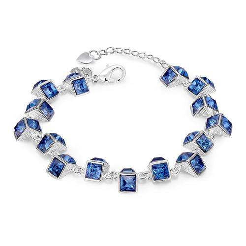Stunning ladies Designer 925 Sterling silver filled bracelet with blue crystal detail