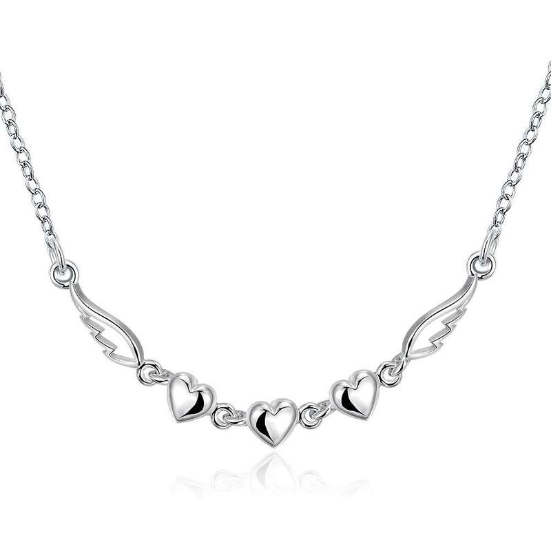 New 925 sterling silver filled Ladies draped Heart and Wing design necklace