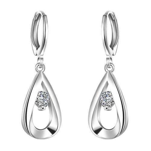 New, 925 Sterling silver filled Classy ladies dangle earrings with inner crystal detail