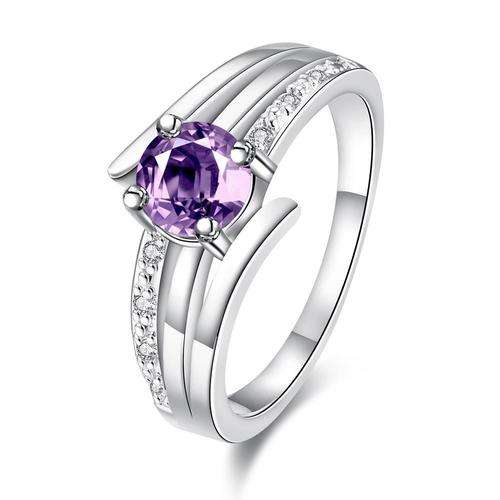 New 925 Sterling Silver filled Engagement style ring with amethyst color AAA genuine crystal