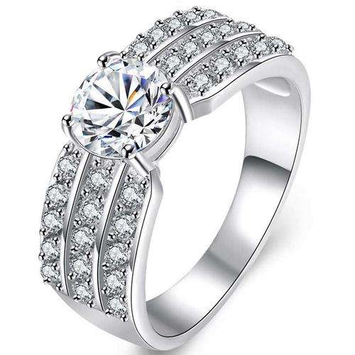 Gorgeous 925 Sterling Silver filled Engagement \ wedding style ring adorned with 3 rows AAA crystals