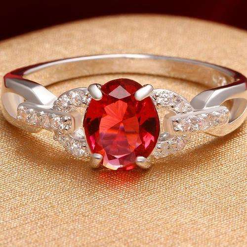 Elegant 925 Sterling Silver filled Ladies 2 ct Genuine red Austrian crystal ring