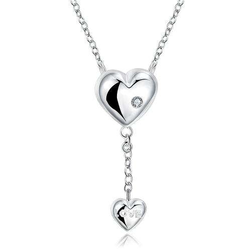 New 925 Sterling silver filled Dangle heart necklace with Love inscription and Crystal detail