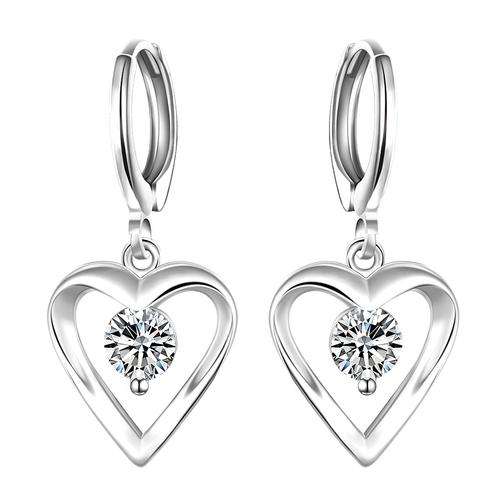 925 Sterling silver filled Ladies dangle heart earrings with center crystal detail