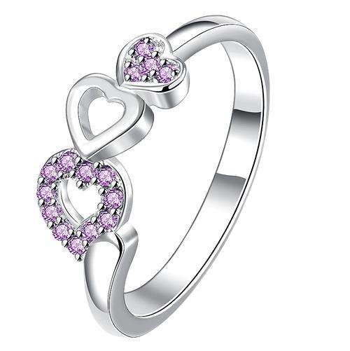 New 925 sterling silver filled Ladies pink heart ring with Genuine Austrian crystals