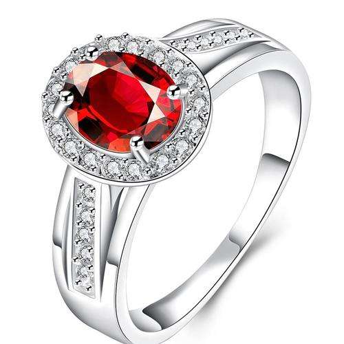 New 925 Sterling silver filled Designer ring with ruby color AAA crystal center
