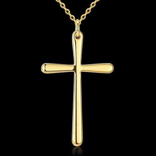 New 18K RGP in yellow gold, Plain design Cross pendant with FREE chain included