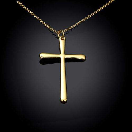 New 18K RGP in yellow gold, Plain design Cross pendant with FREE chain included