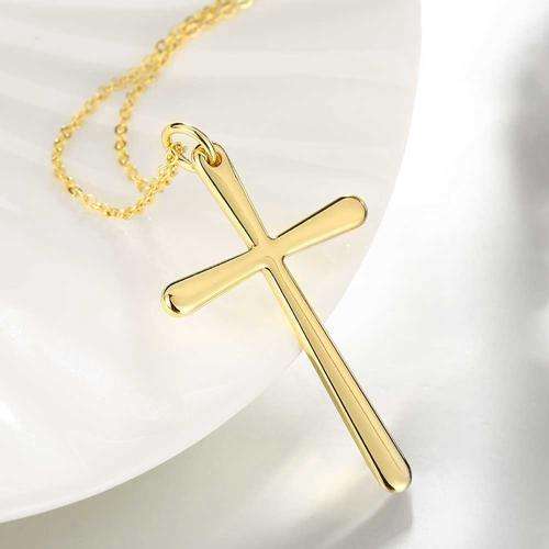 New 18K RGP in yellow gold, Plain design Cross pendant with FREE chain included