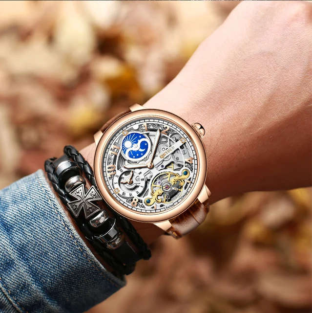 SA Fashion Master Pieces: Genuine Leather Handwinding Automatic Mechanical Movement Watch