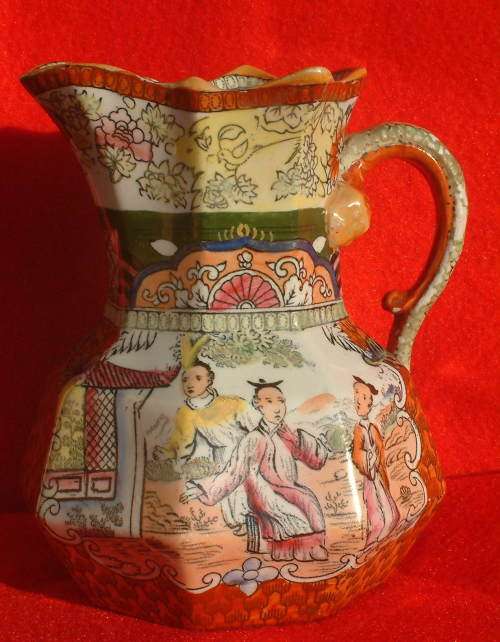 Antique Mason's Ironstone Jug, C.1830-1848, Red Scale Conversation pattern. Ref.J.11