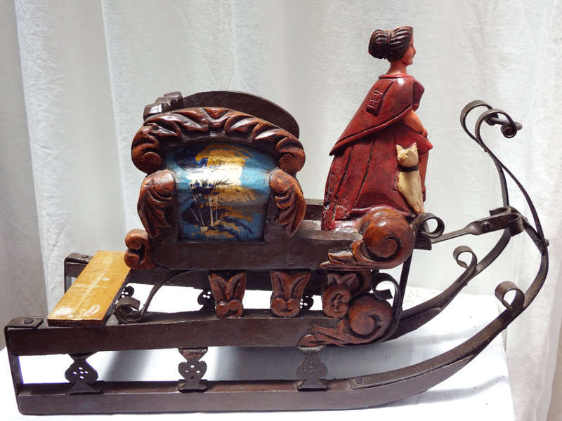 Child`s wooden and metal toy doll sledge, Circa 1850-1880 Ref. W-20
