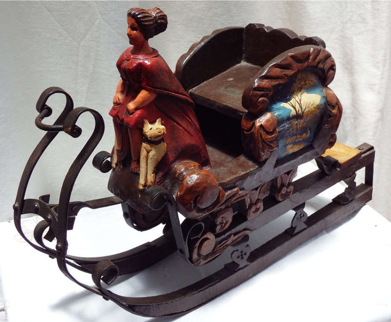 Child`s wooden and metal toy doll sledge, Circa 1850-1880 Ref. W-20