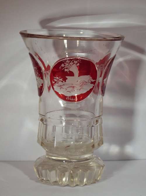 Bohemian engraved red and clear glass Gesundheit  goblet Circa 1890  1930. Ref GL-3