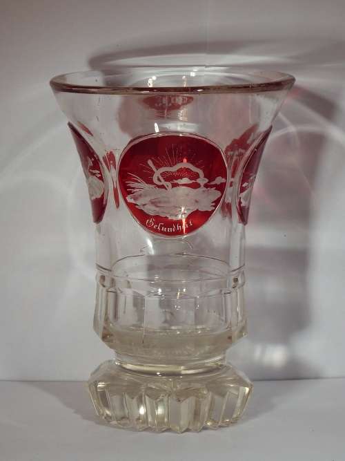 Bohemian engraved red and clear glass Gesundheit  goblet Circa 1890  1930. Ref GL-3