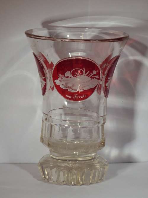 Bohemian engraved red and clear glass Gesundheit  goblet Circa 1890  1930. Ref GL-3