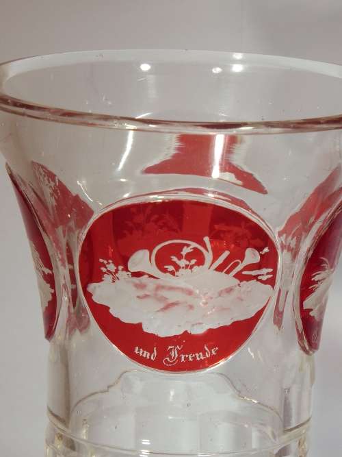 Bohemian engraved red and clear glass Gesundheit  goblet Circa 1890  1930. Ref GL-3