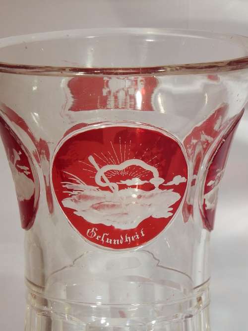 Bohemian engraved red and clear glass Gesundheit  goblet Circa 1890  1930. Ref GL-3
