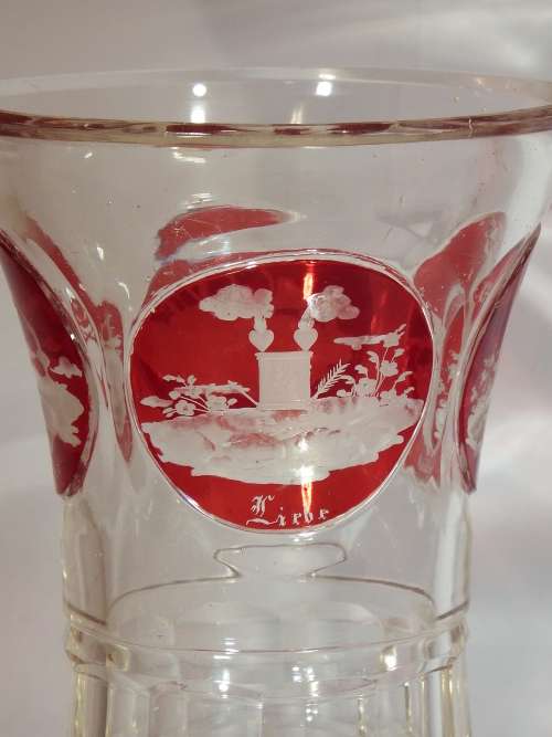 Bohemian engraved red and clear glass Gesundheit  goblet Circa 1890  1930. Ref GL-3