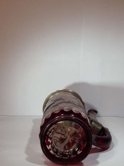 Exceptionally fine Austrian wheel engraved Ruby red glass Beer Stein circa 1860  1887.  Ref. GL-2