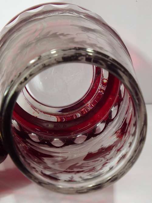 Exceptionally fine Austrian wheel engraved Ruby red glass Beer Stein circa 1860  1887.  Ref. GL-2