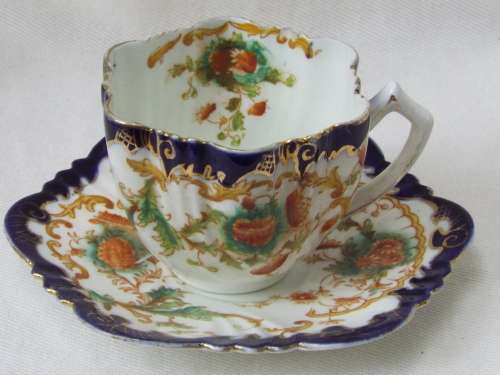Antique gilded porcelain transfer ware and hand embellished Cup and Saucer Ref. C-104
