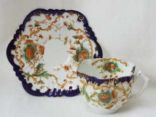 Antique gilded porcelain transfer ware and hand embellished Cup and Saucer Ref. C-104