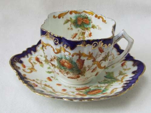 Antique  gilded porcelain transfer ware and hand embellished Cup and Saucer Ref. C-105