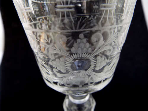 A pair of Engraved Bucket-bowl Georgian Port Wine or Dram Glasses. Circa 1790-1820./ Ref.GL/6