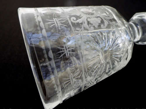 A pair of Engraved Bucket-bowl Georgian Port Wine or Dram Glasses. Circa 1790-1820./ Ref.GL/6