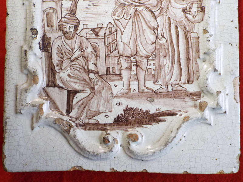 A very rare German (?) Kachelofen ceramic stove tile. Circa 1700 1750. Ref. CL-17