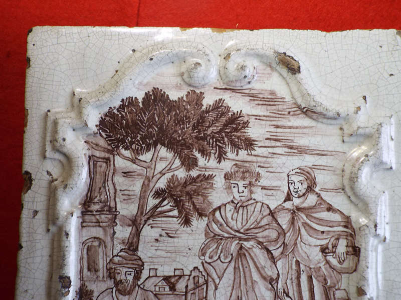 A very rare German (?) Kachelofen ceramic stove tile. Circa 1700 1750. Ref. CL-17