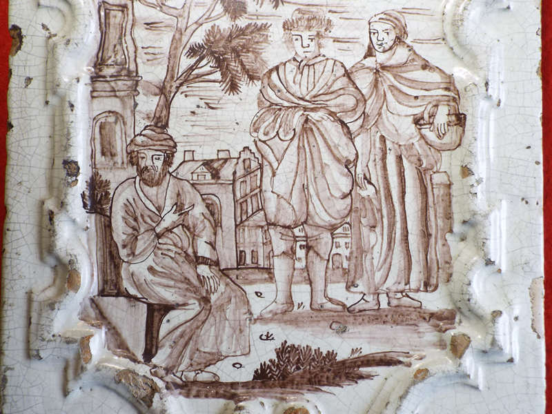 A very rare German (?) Kachelofen ceramic stove tile. Circa 1700 1750. Ref. CL-17