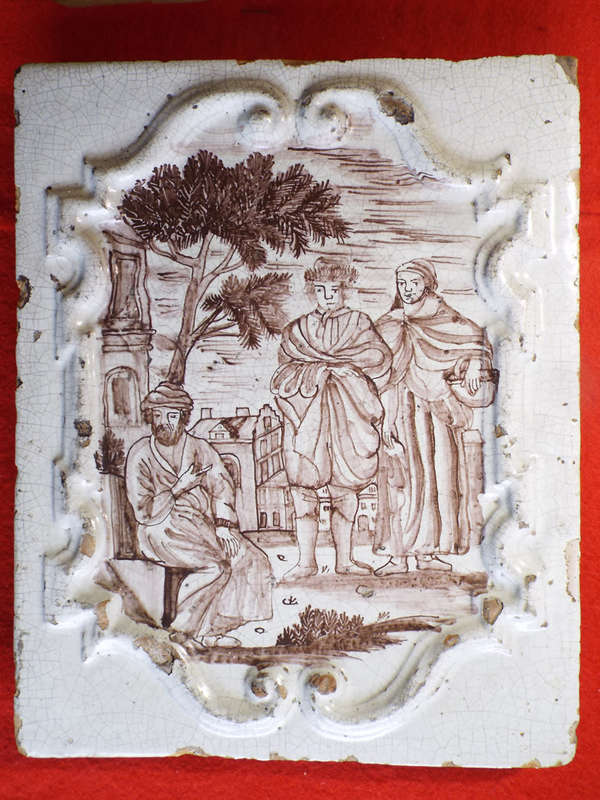 A very rare German (?) Kachelofen ceramic stove tile. Circa 1700 1750. Ref. CL-17