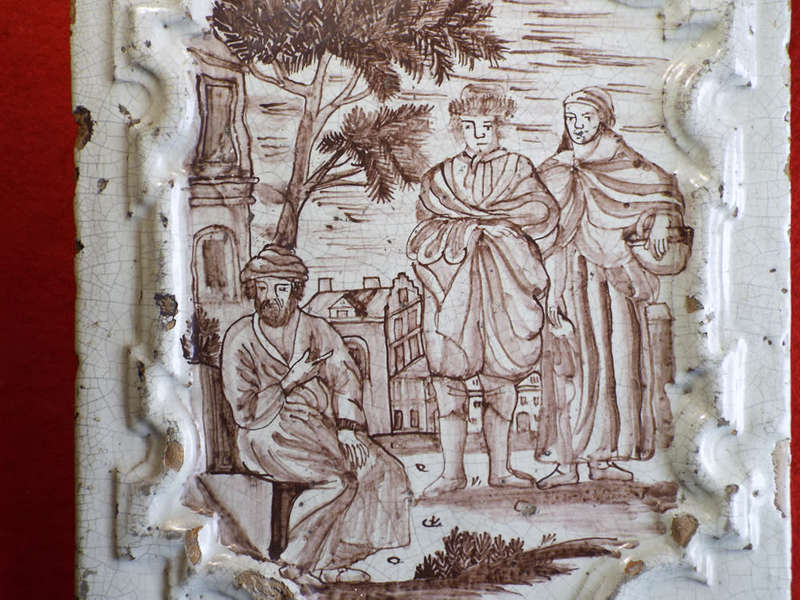 A very rare German (?) Kachelofen ceramic stove tile. Circa 1700 1750. Ref. CL-17