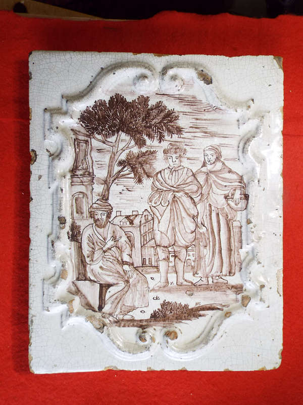 A very rare German (?) Kachelofen ceramic stove tile. Circa 1700 1750. Ref. CL-17