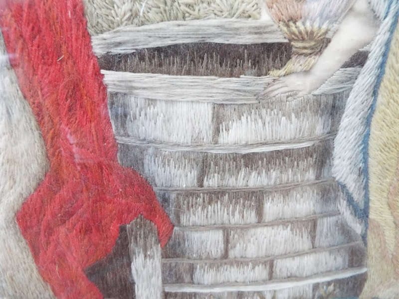 An antique Georgian painted Silk and Embroidered Jesus and Rebecca at the Well Ref. AR/19