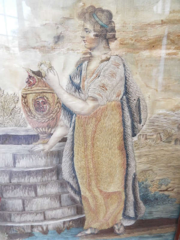 An antique Georgian painted Silk and Embroidered Jesus and Rebecca at the Well Ref. AR/19