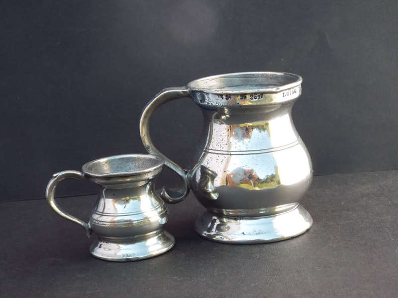 Two antique Victorian Pewter ale or spirit measures. Circa 1850-1890 Ref. MA36