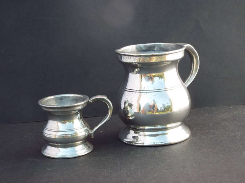 Two antique Victorian Pewter ale or spirit measures. Circa 1850-1890 Ref. MA36