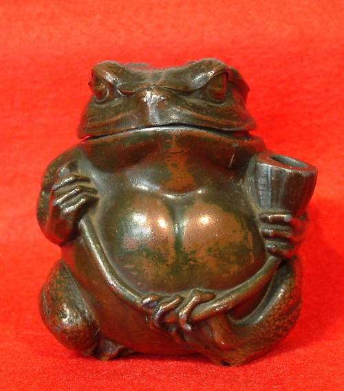 Art Nouveau copper-plated Pewter 'Frog" inkwell Circa 1880 -1914