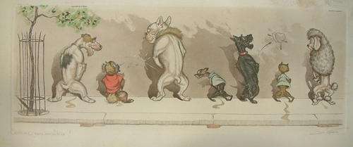 Boris O'Klein , handcoloured engraving signed in pencil, Naughty Dogs of Paris series. Ref. AR3