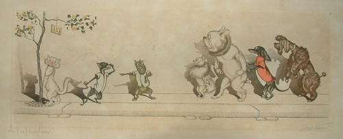 Boris O'Klein , handcoloured engraving signed in pencil, Naughty Dogs of Paris series. Ref. AR5