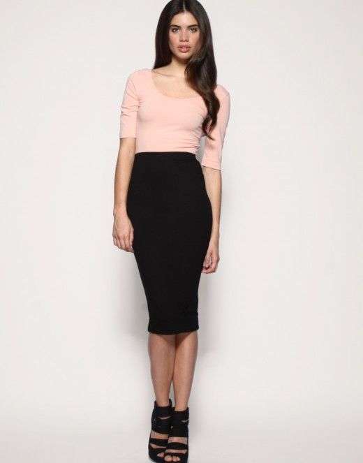 Black Long-Length Stretch Pencil Skirt