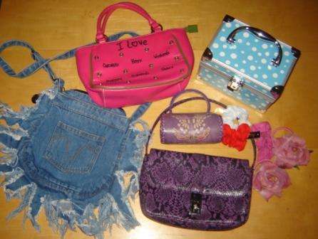 Selection of small hand-bags, make-up box and hair accessories